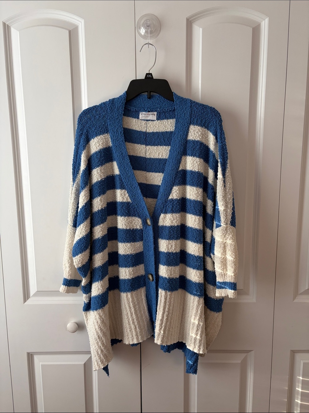 First Loove Cozy Striped Oversized Cardigan Sweater Blue & Cream Size XL